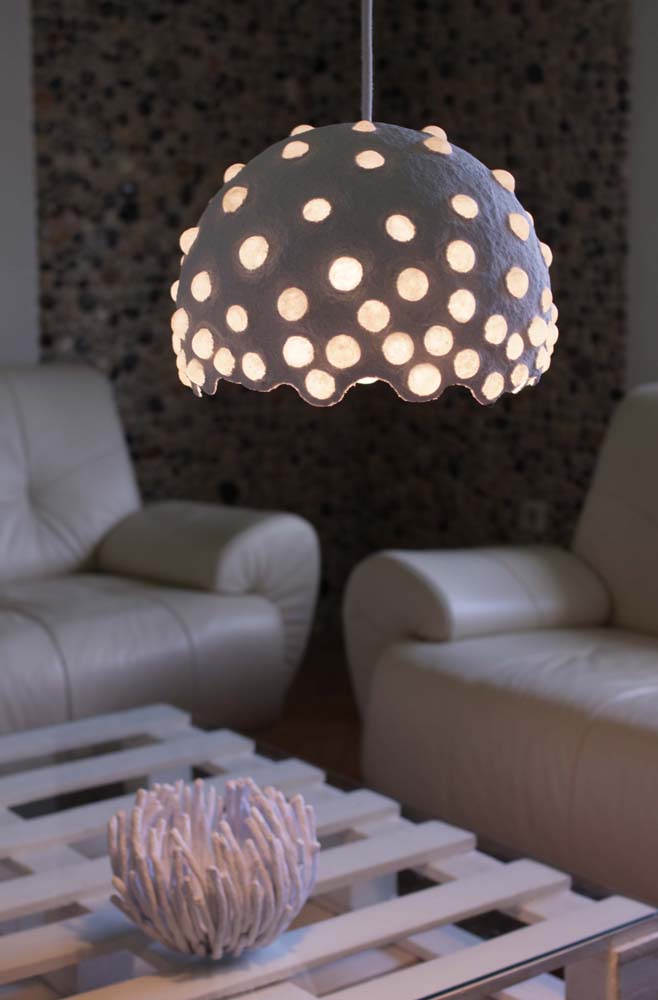 Paper mache pendant light white